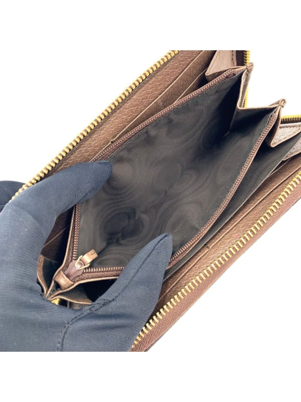 Gucci Ophidia Zip Around Leather Brown Beige Wallet Gold - Picture 5 of 15